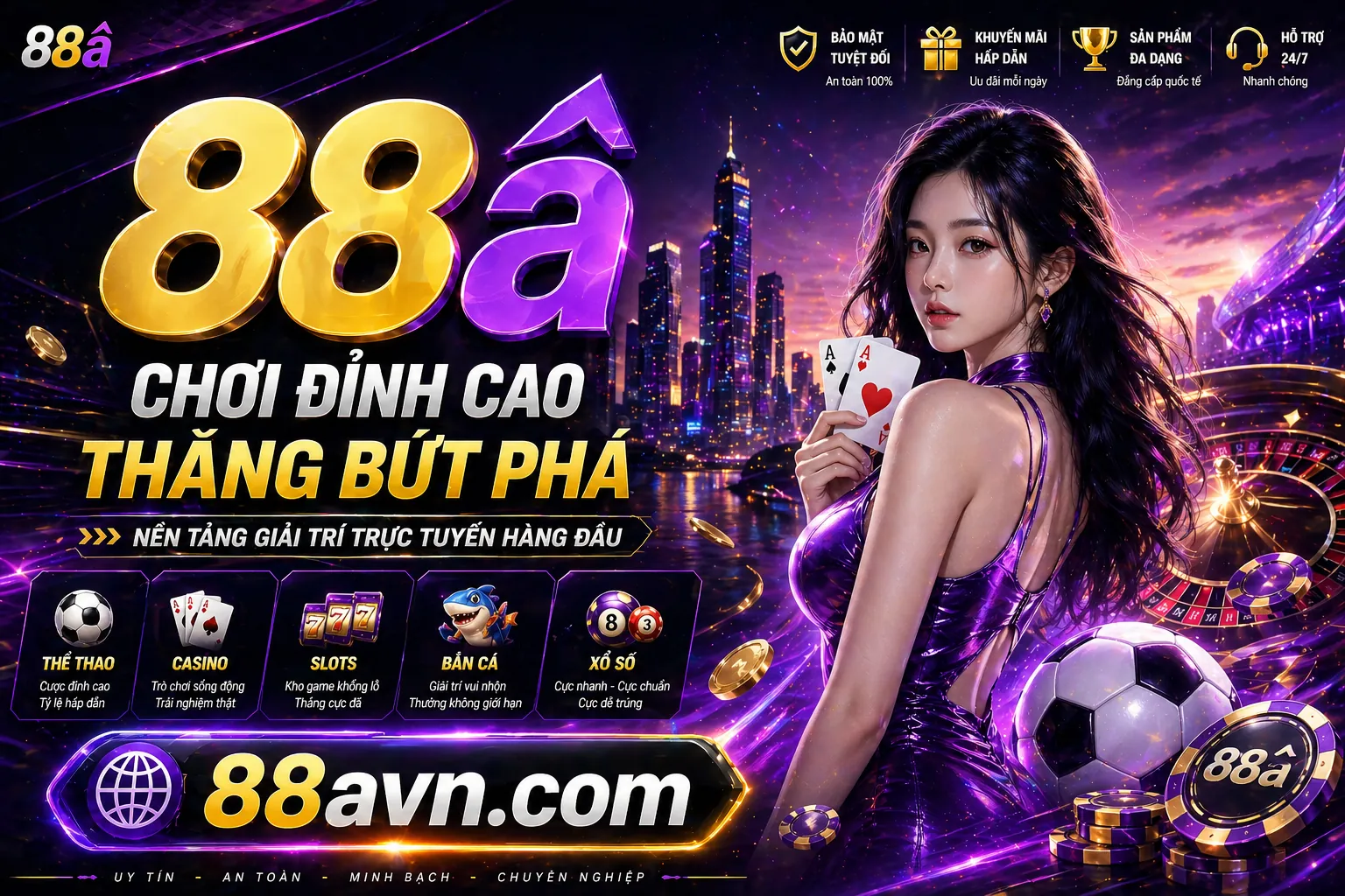 Sảnh casino hiện đại của Vipwin Nổ Hũ với ánh sáng xanh vàng lấp lánh và các trò chơi hấp dẫn